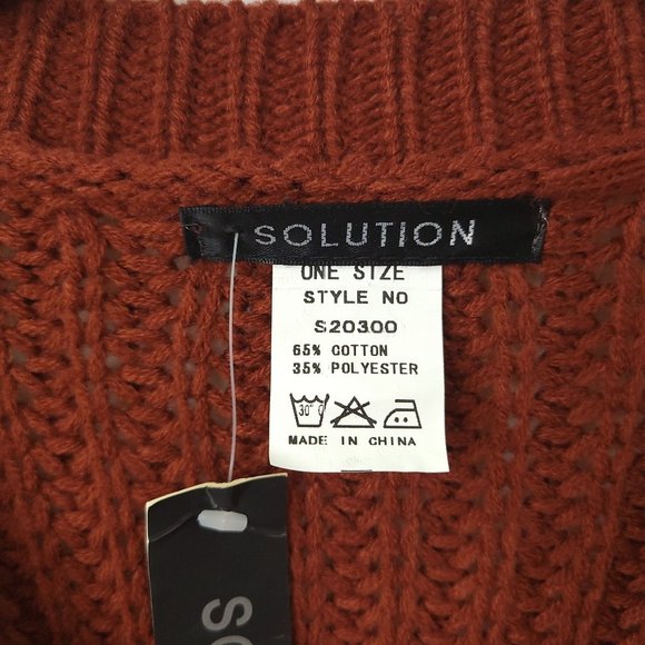 Solution Cable Knit V Neck Sweater One Size Long Sleeve Brown Faux Fur Trim - Picture 8 of 16